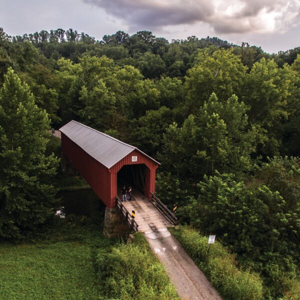 A red covered bridge